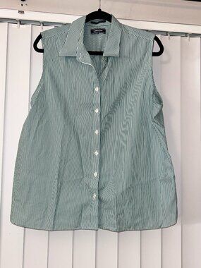 Women's Lands’ End Striped Sleeveless Button-Down Shirt Size Large